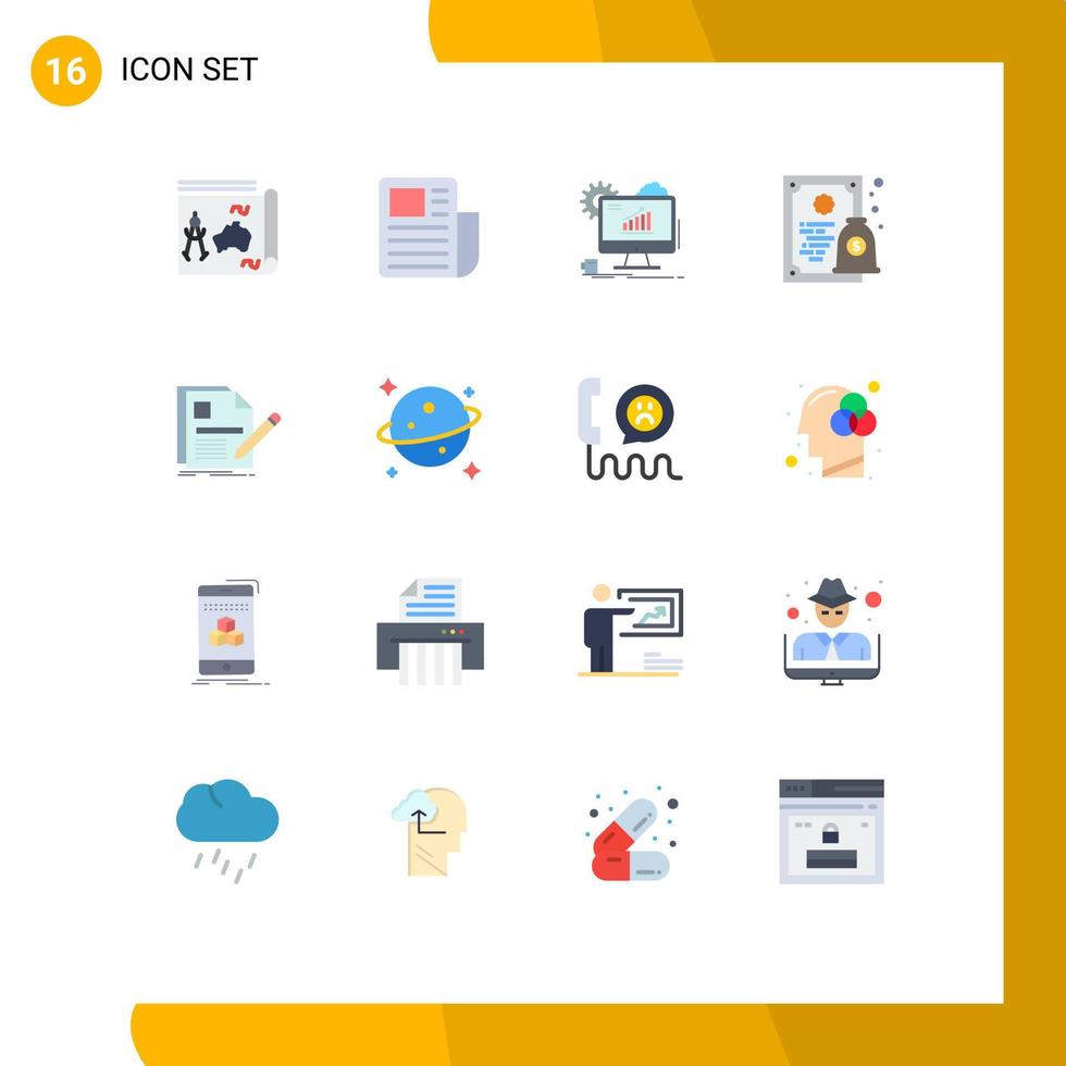 Group of 16 Modern Flat Colors Set for money diploma text sheet certificate web Editable Pack of Creative Vector Design Elements