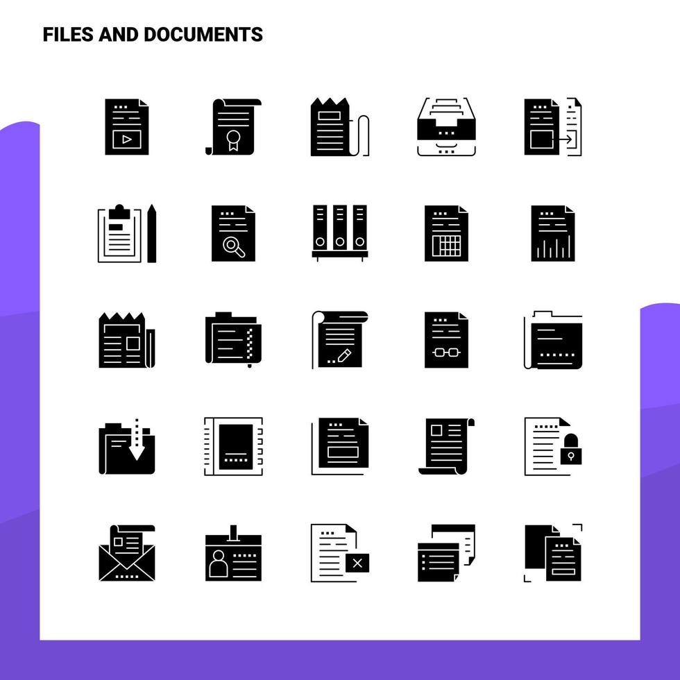 25 Files And Documents Icon set. Solid Glyph Icon Vector Illustration Template For Web and Mobile. Ideas for business company.