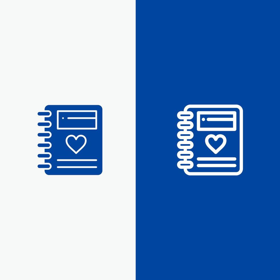 cuaderno amor corazón boda línea y glifo icono sólido bandera azul línea y glifo icono sólido bandera azul vector