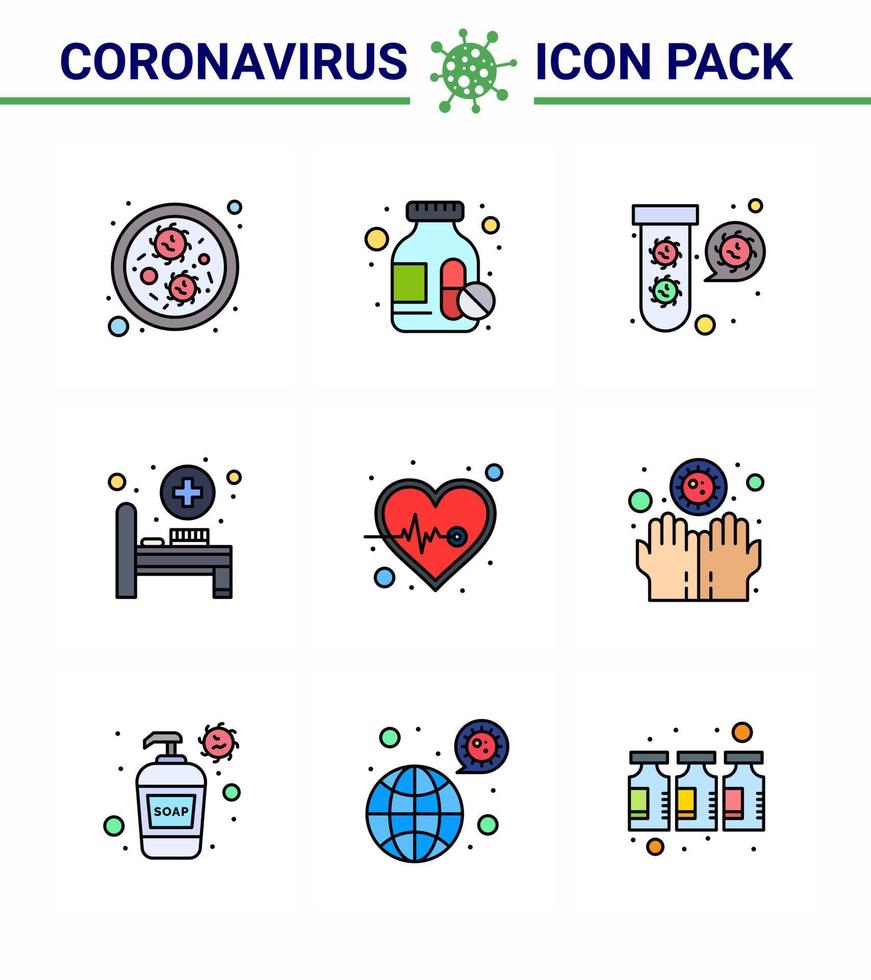 9 Flat Color viral Virus corona icon pack such as  health care heart fuild beat hospital bed viral coronavirus 2019nov disease Vector Design Elements