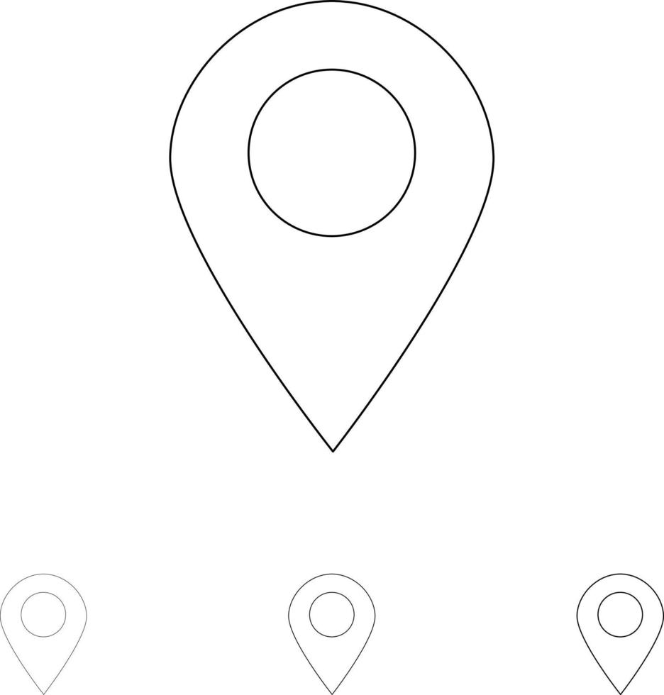 Location Map Marker Pin Bold and thin black line icon set vector