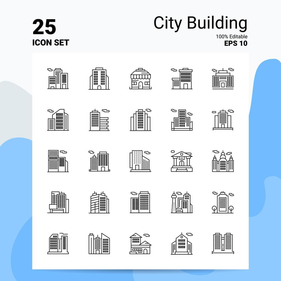 25 City Building Icon Set 100 Editable EPS 10 Files Business Logo Concept Ideas Line icon design vector