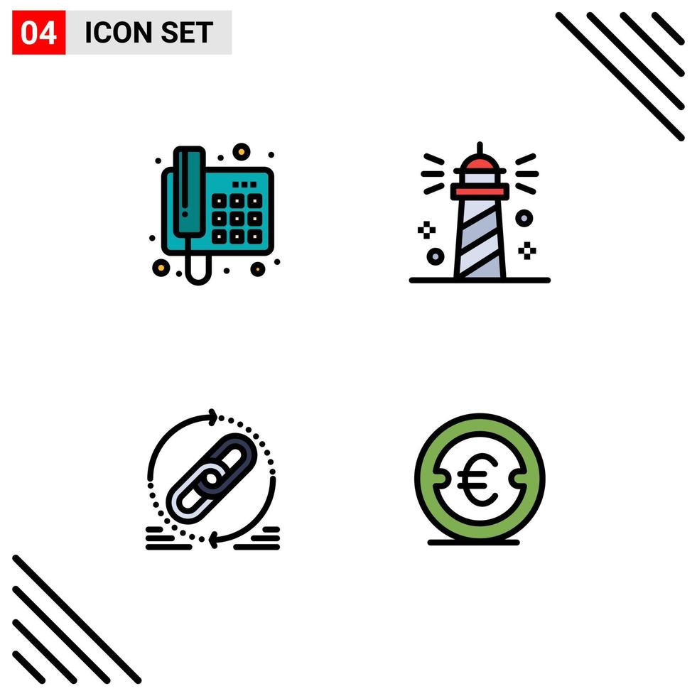 Set of 4 Vector Filledline Flat Colors on Grid for contact link call ocean web Editable Vector Design Elements