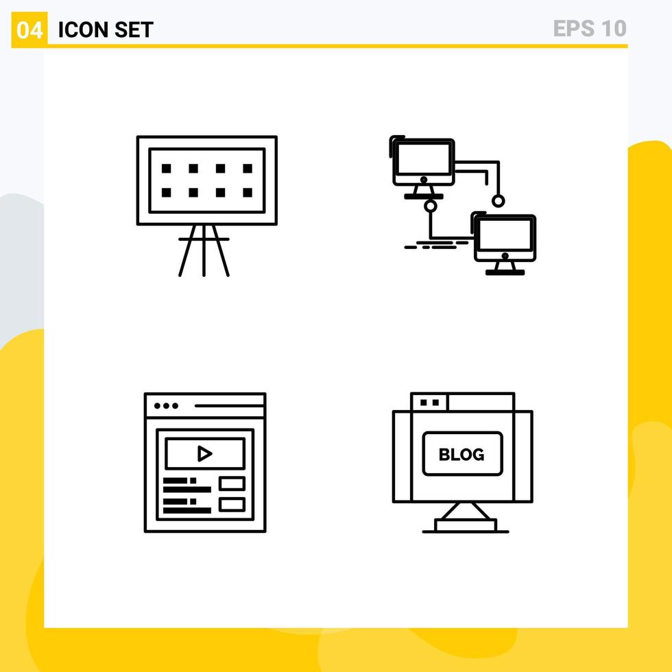 Pack of 4 creative Filledline Flat Colors of alphabet custom content presentation connection user interface Editable Vector Design Elements