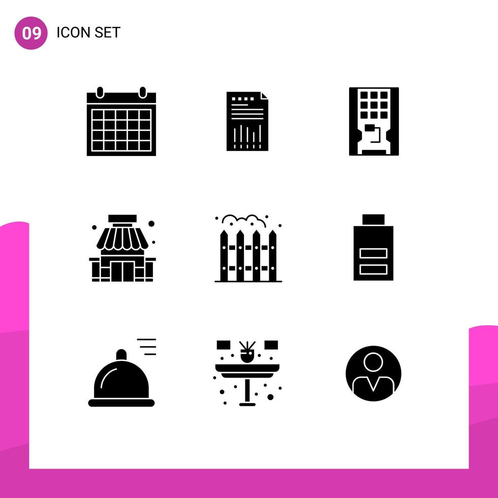 Set of 9 Vector Solid Glyphs on Grid for building solid financial hardware disk Editable Vector Design Elements