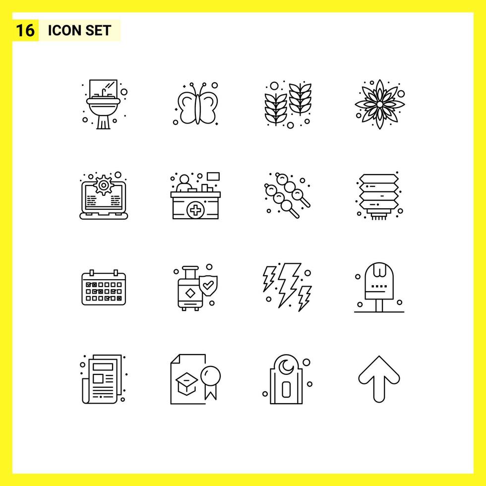 Pack of 16 creative Outlines of setting gear farm floral flower Editable Vector Design Elements