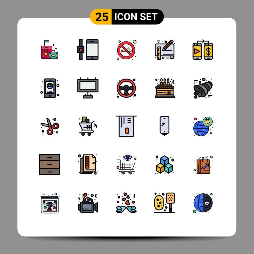 Stock Vector Icon Pack of 25 Line Signs and Symbols for money mobile no smoking ruler draft Editable Vector Design Elements