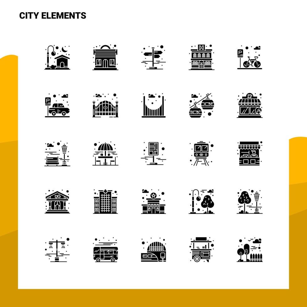 25 conjunto de iconos de elementos de la ciudad plantilla de ilustración de vector de icono de glifo sólido para ideas web y móviles para empresa comercial