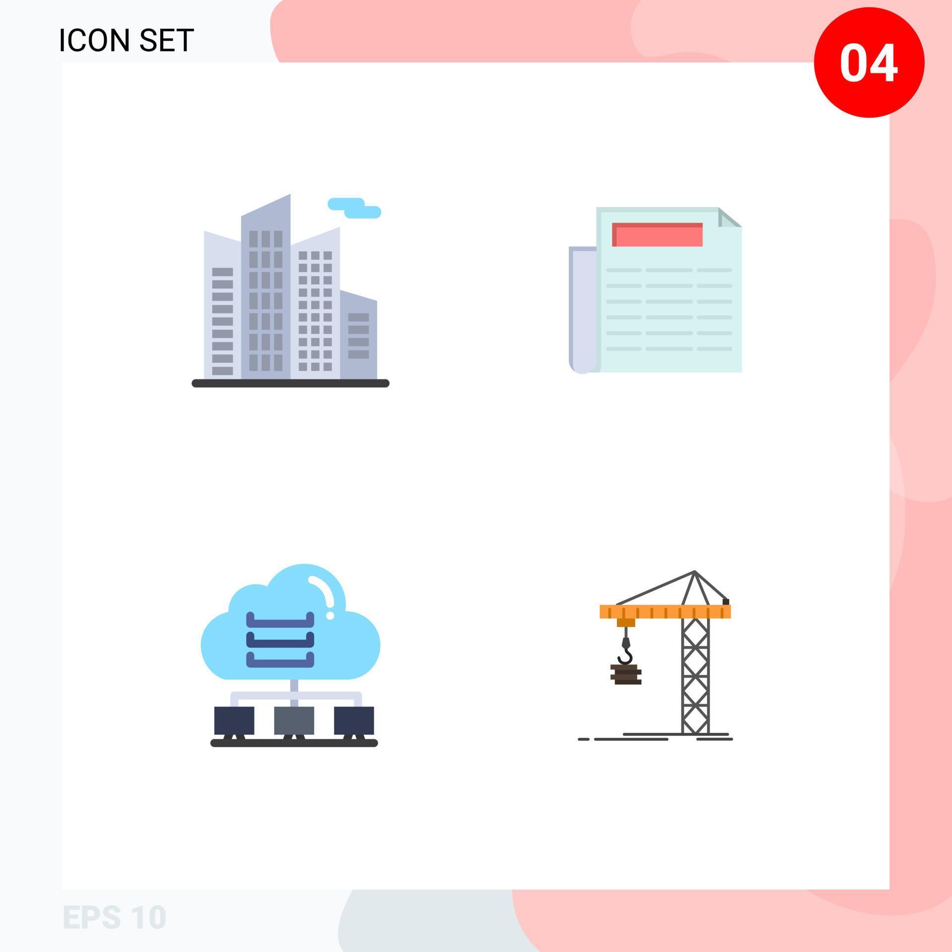 4 User Interface Flat Icon Pack of modern Signs and Symbols of building