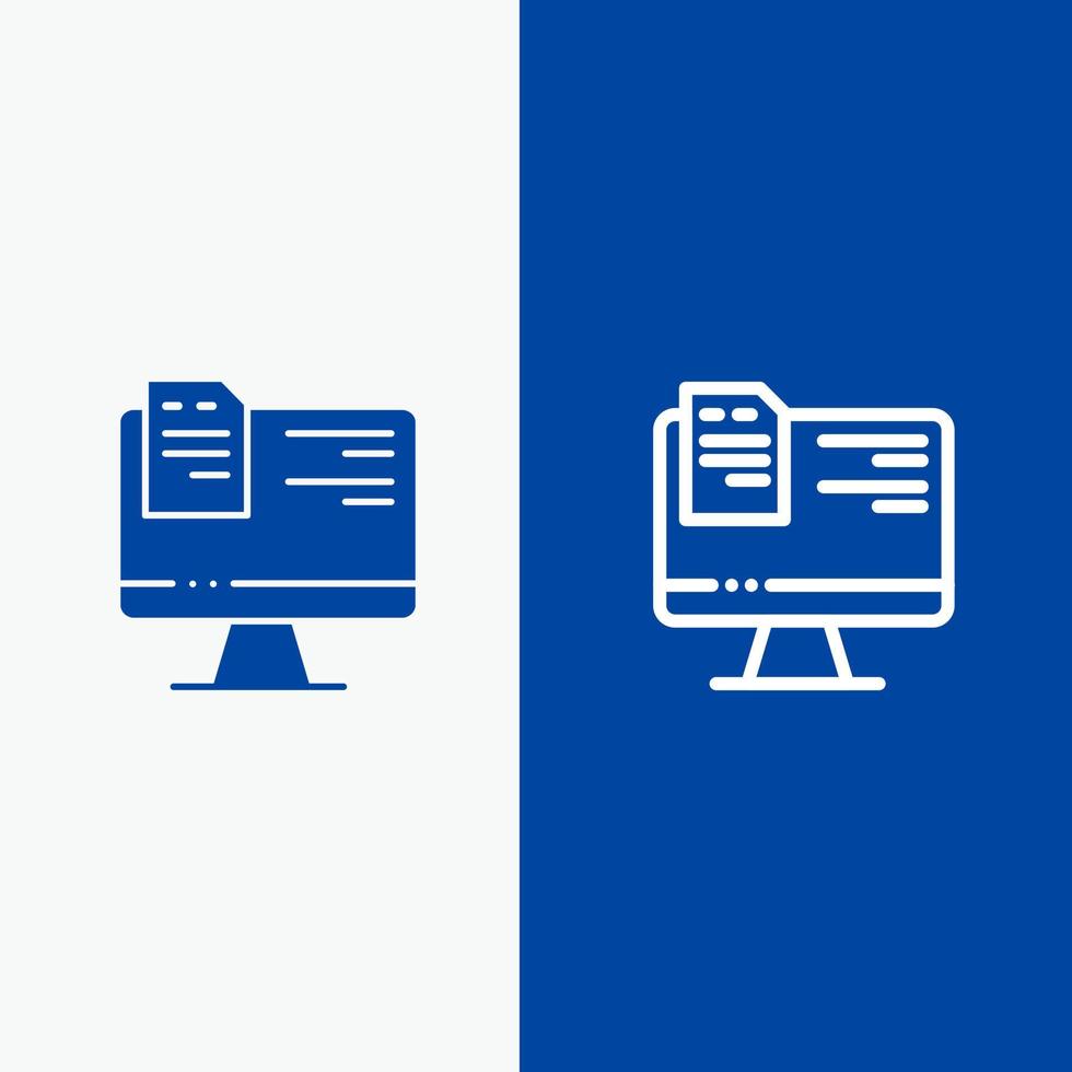 Computer File Education Online Line and Glyph Solid icon Blue banner Line and Glyph Solid icon Blue banner vector