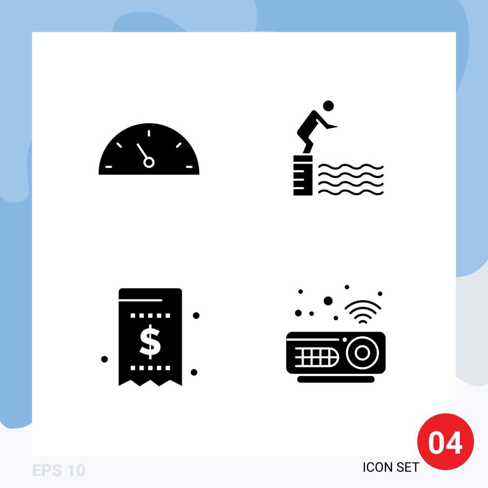 Pictogram Set of 4 Simple Solid Glyphs of gauge currency diving pool money Editable Vector Design Elements