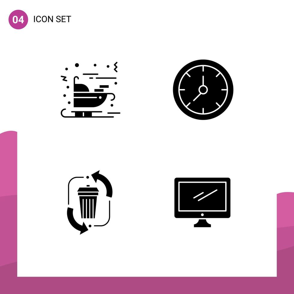 Group of 4 Solid Glyphs Signs and Symbols for carriage disposal santa timer management Editable Vector Design Elements