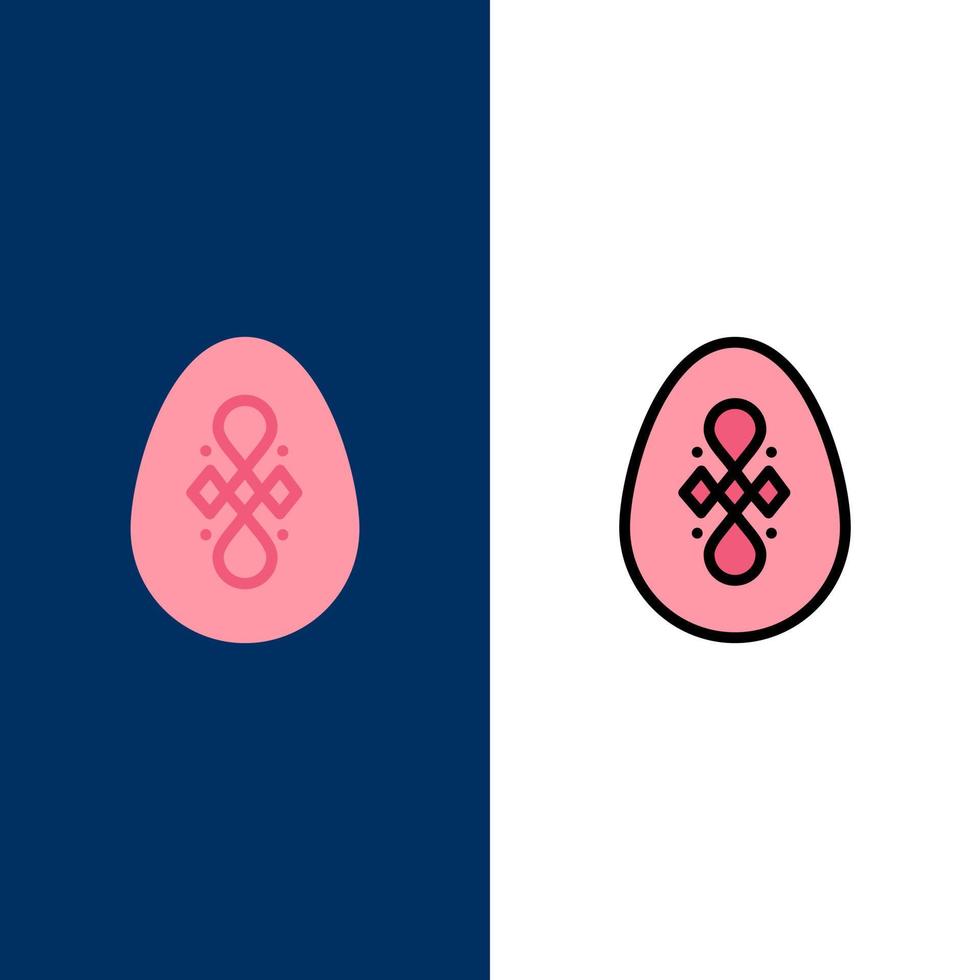 decoración de aves huevos de pascua iconos planos y llenos de línea conjunto de iconos vector fondo azul