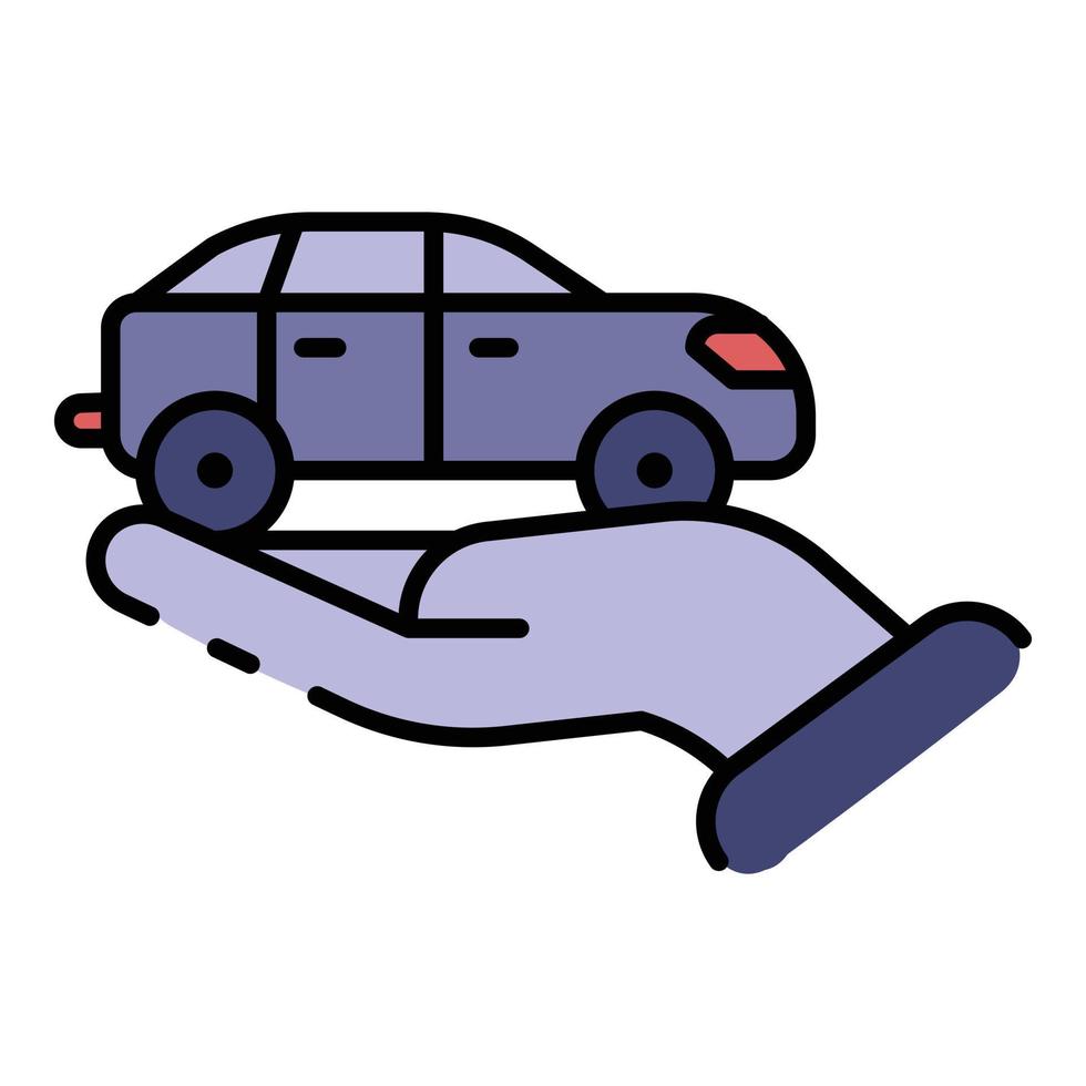 vector de contorno de color de icono de coche en mano