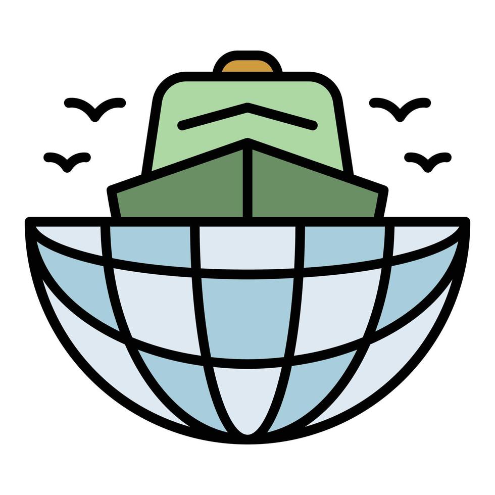 Ship in global port icon color outline vector