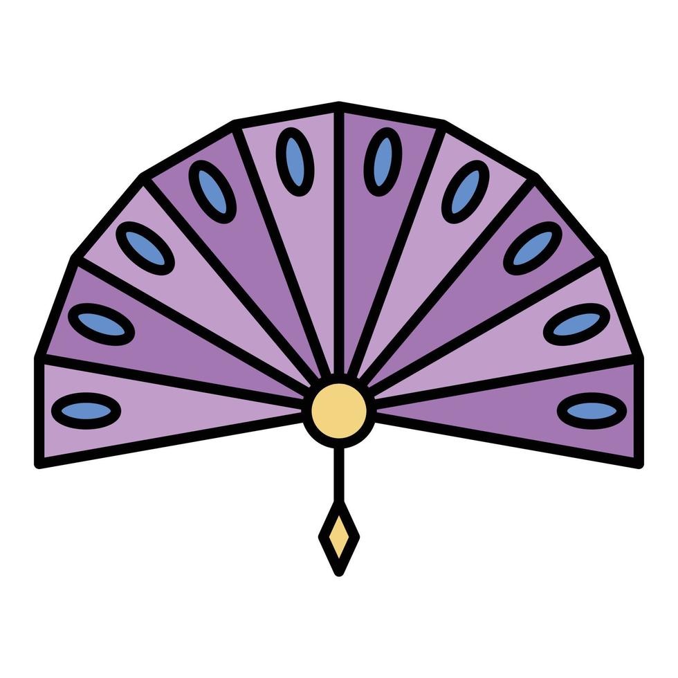 vector de contorno de color de icono de ventilador de mano de japón