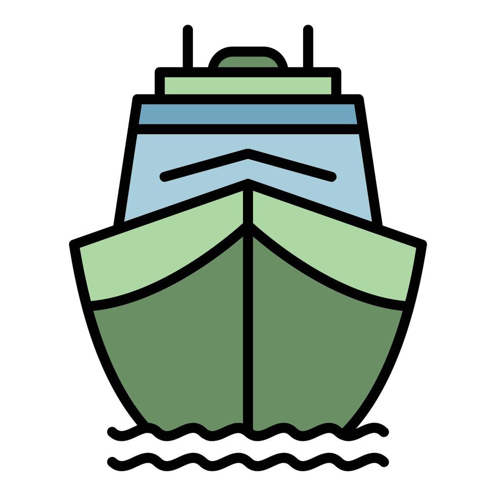 Front cargo ship icon color outline vector