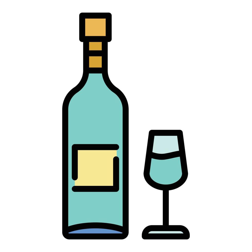 vector de contorno de color de icono de vidrio de botella de vino