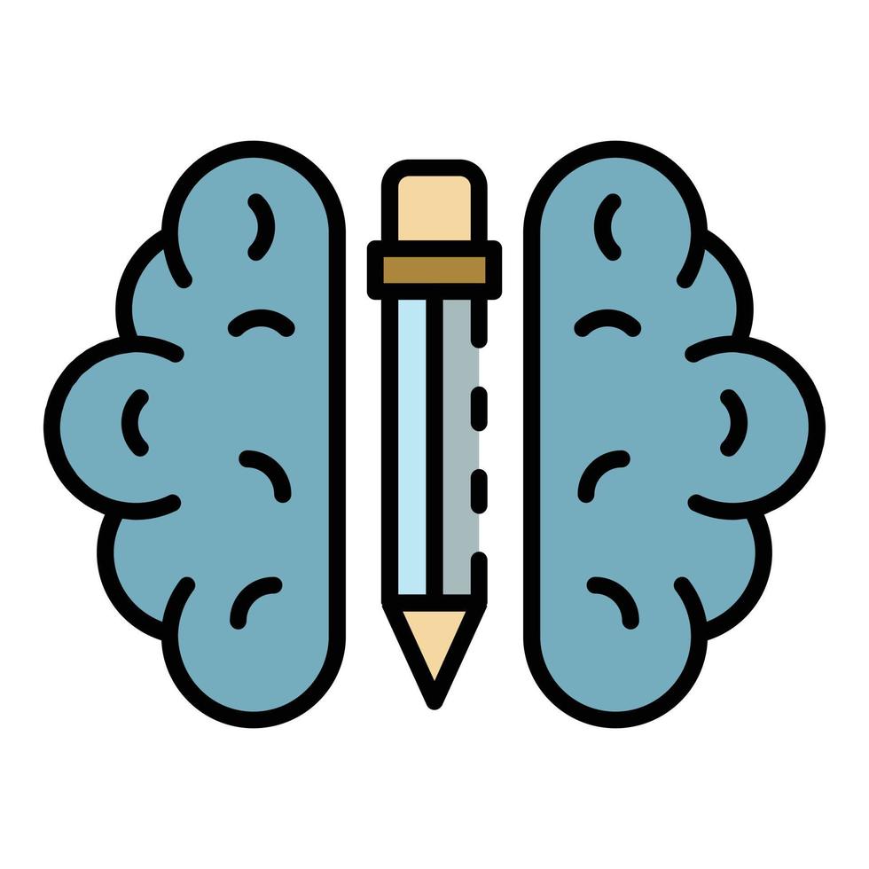 Interactive brain learning icon color outline vector