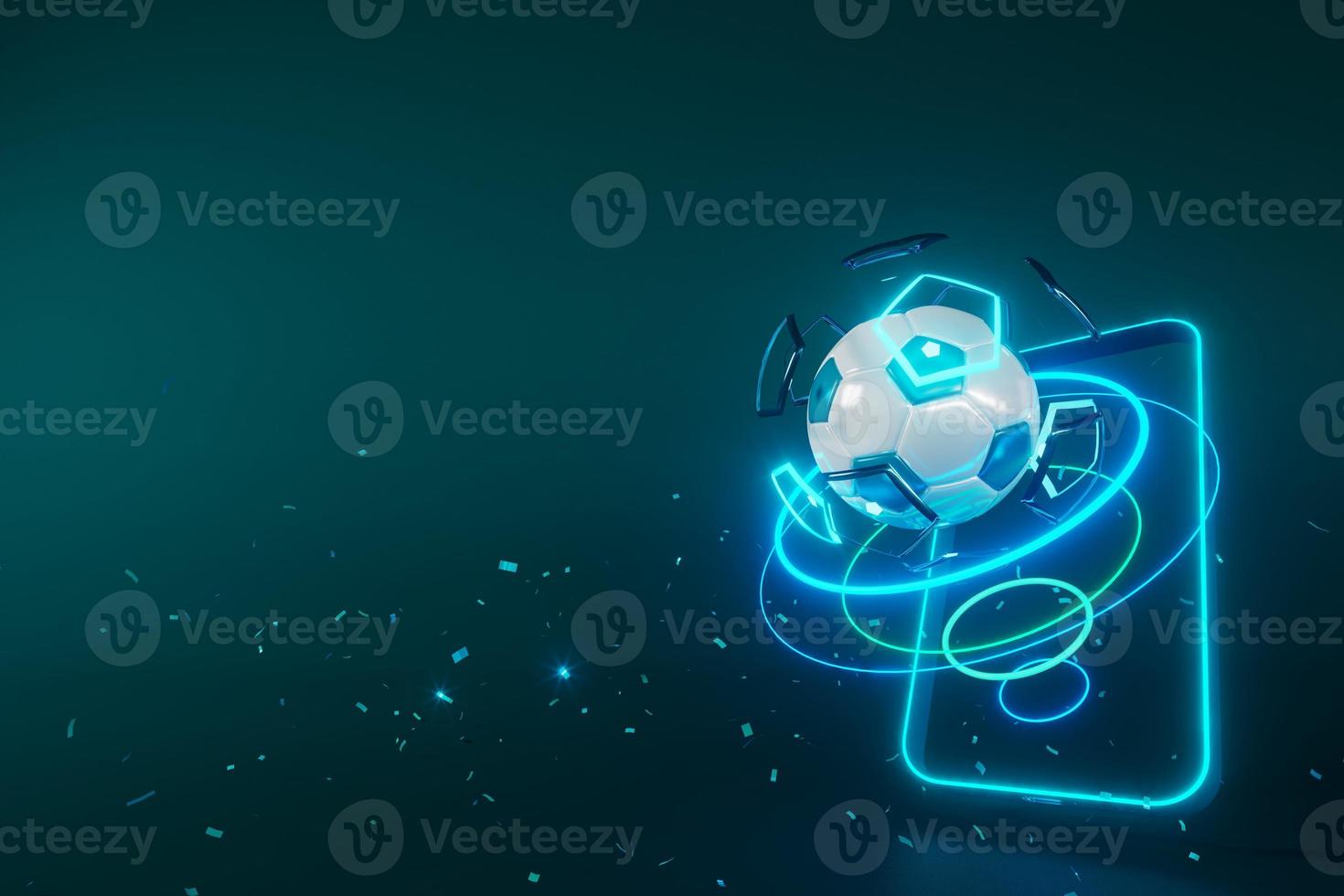 3d football object design. realistic rendering. abstract futuristic background. 3d illustration. motion geometry concept. sport competition graphic. tournament game bet content. soccer ball element. photo