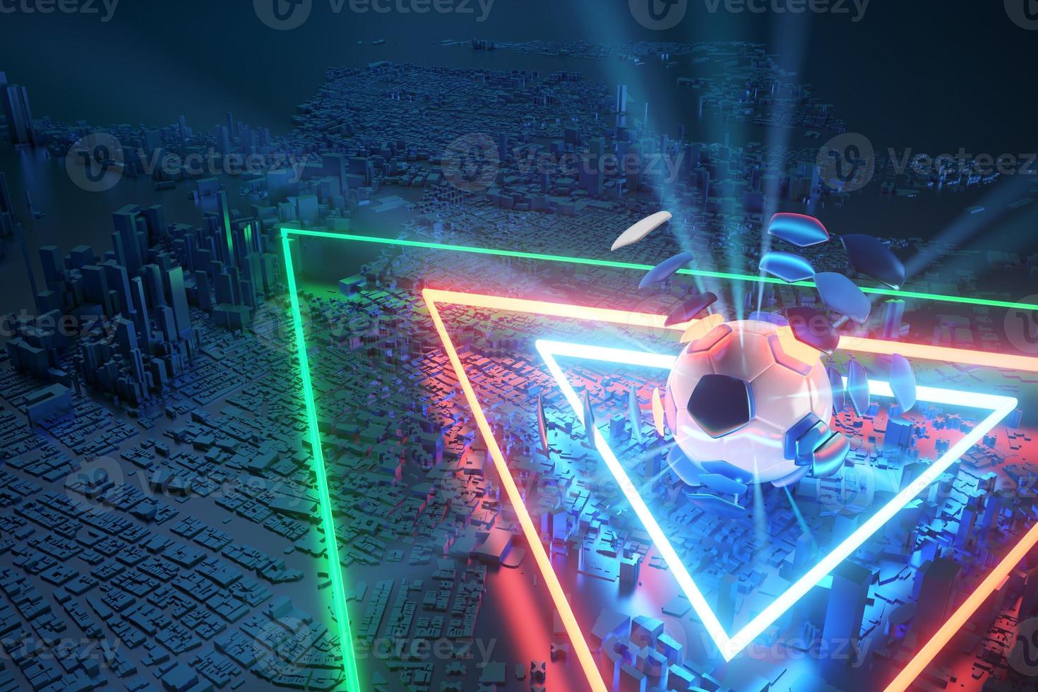 3d football object design. realistic rendering. abstract futuristic background. 3d illustration. motion geometry concept. sport competition graphic. tournament game bet content. soccer ball element. photo