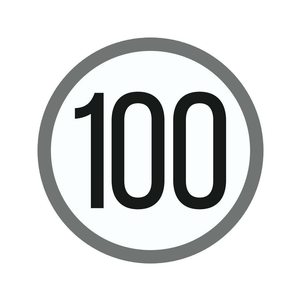 límite de velocidad 100 icono plano en escala de grises vector