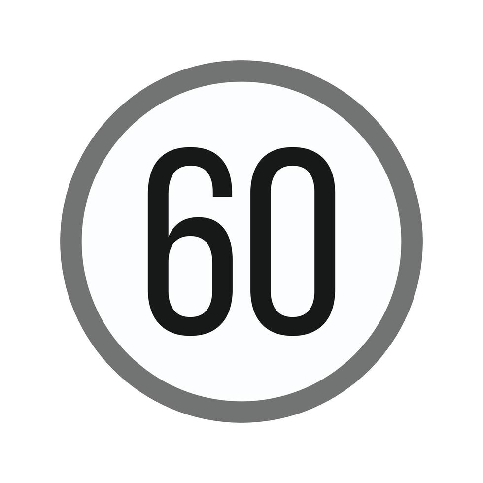 Speed limit 60 Flat Greyscale Icon vector