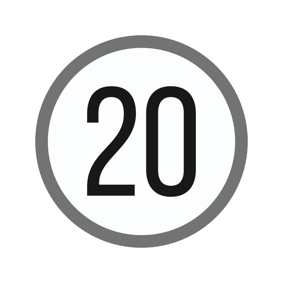 Speed limit 20 Flat Greyscale Icon vector