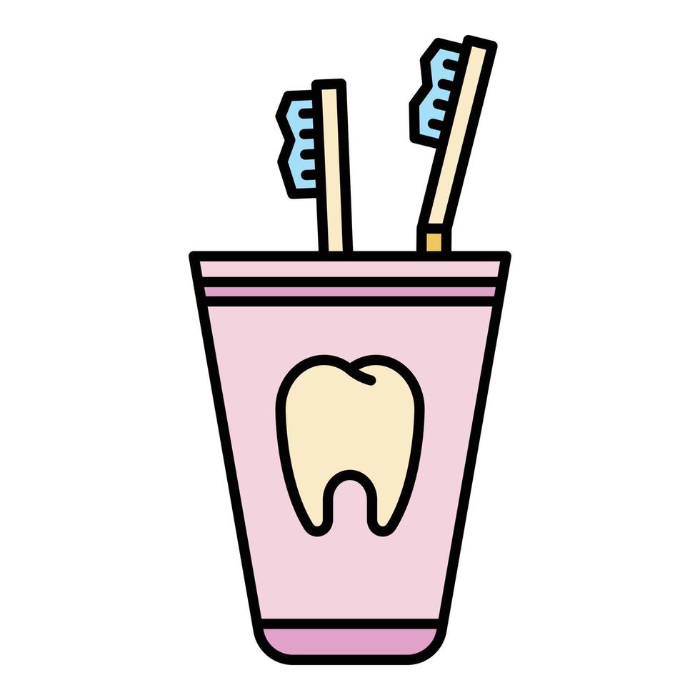 Toothbrush in glass icon color outline vector