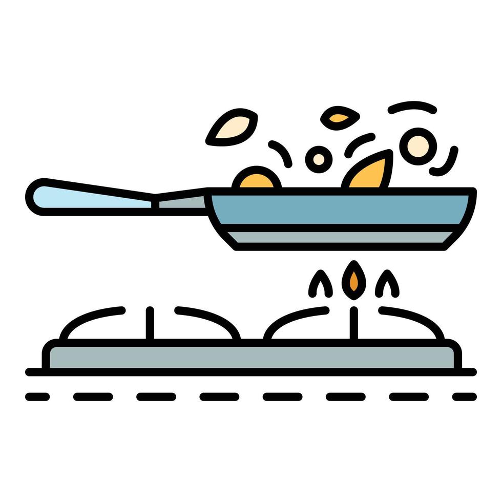 Cooking on griddle pan icon color outline vector