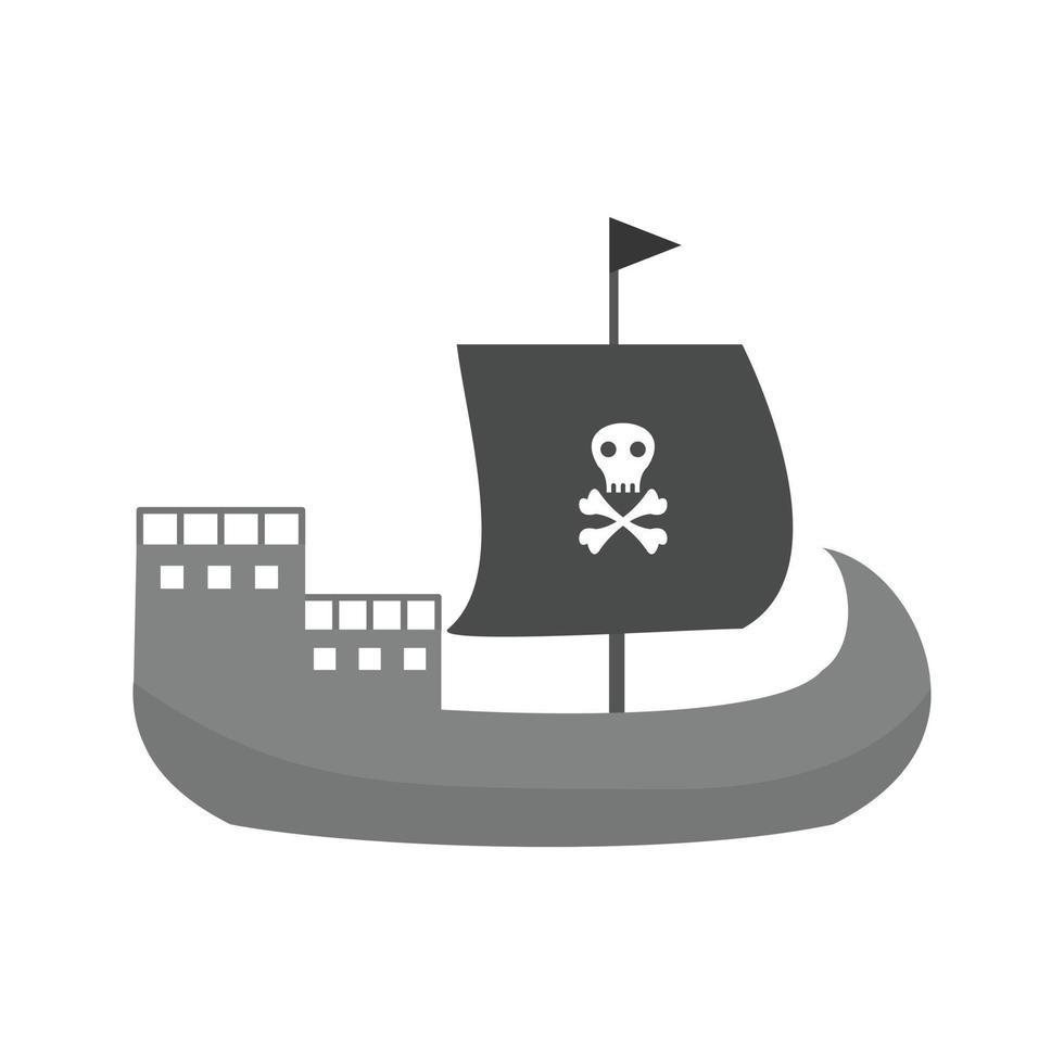 barco pirata icono plano en escala de grises vector