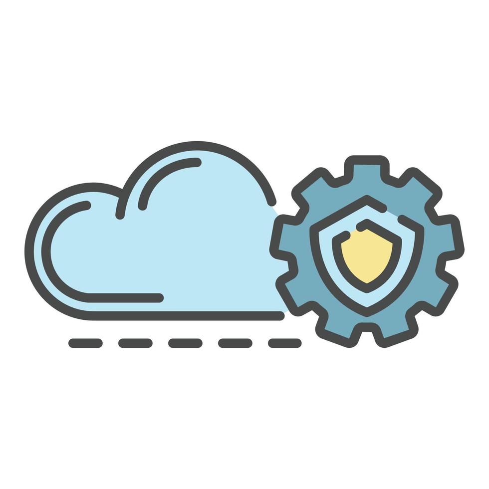 Cloud gear secured icon color outline vector