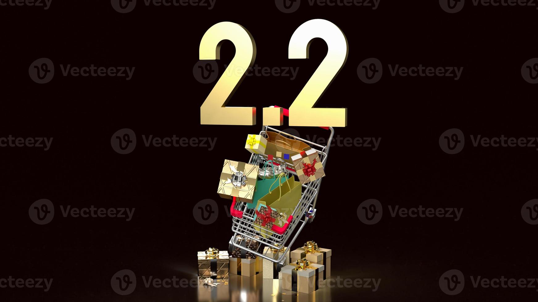 The 2.2 gold number on black background for promotion or sale concept  3d rendering photo