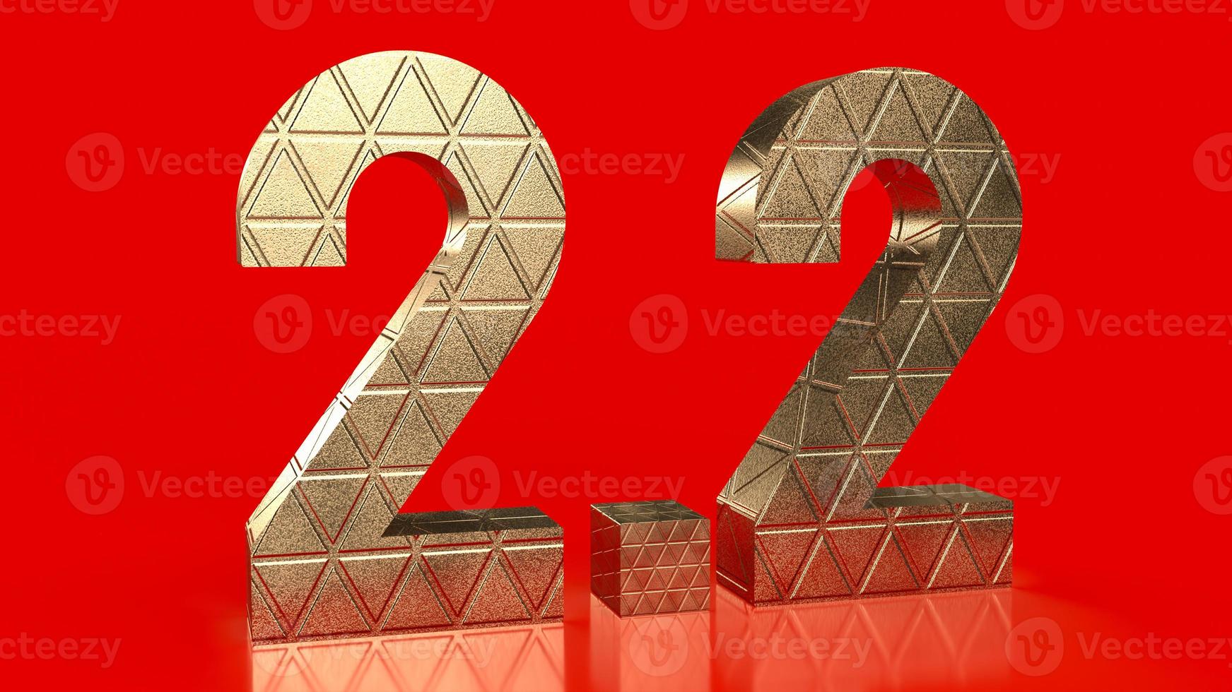 The gold number 2.2 on red background  for sale or promotion concept 3d rendering photo