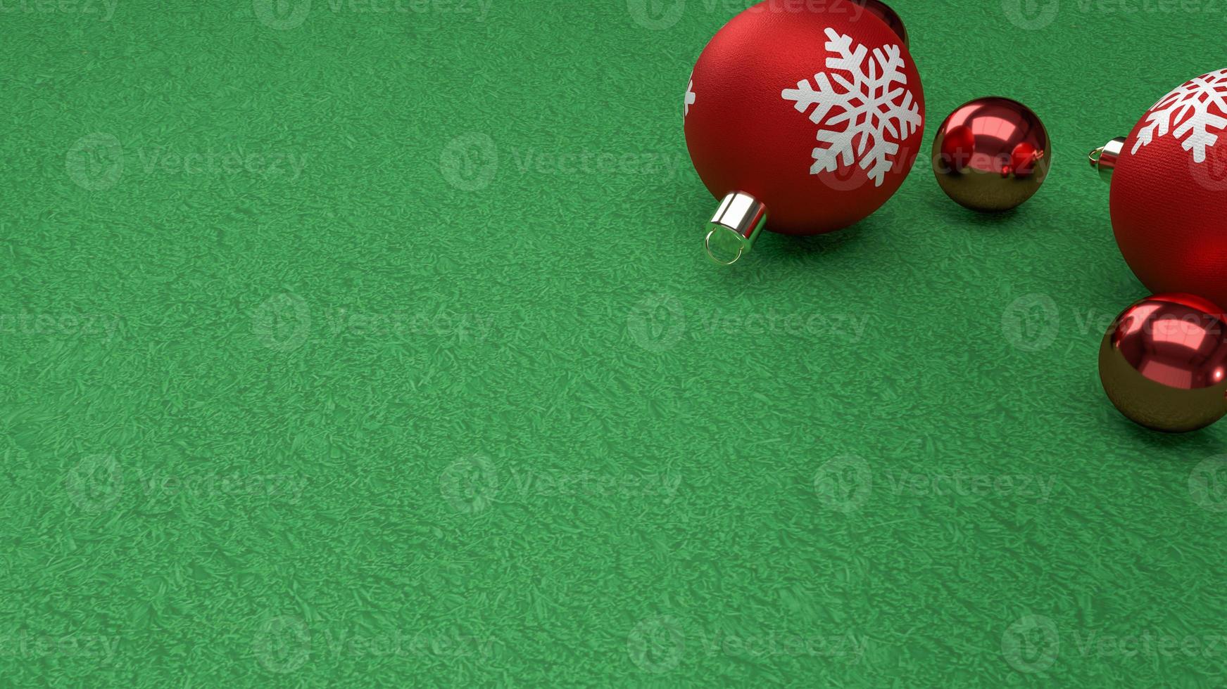 red Christmas balls on green background  3d rendering photo