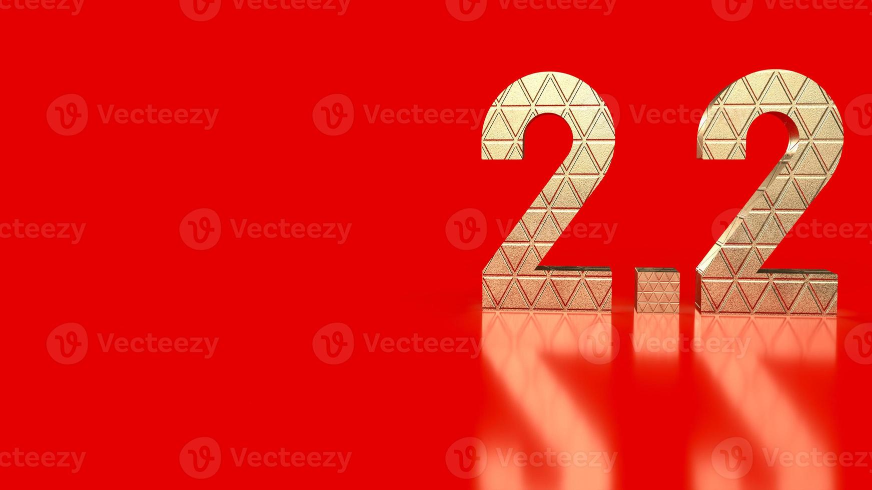 The gold number 2.2 on red background  for sale or promotion concept 3d rendering photo
