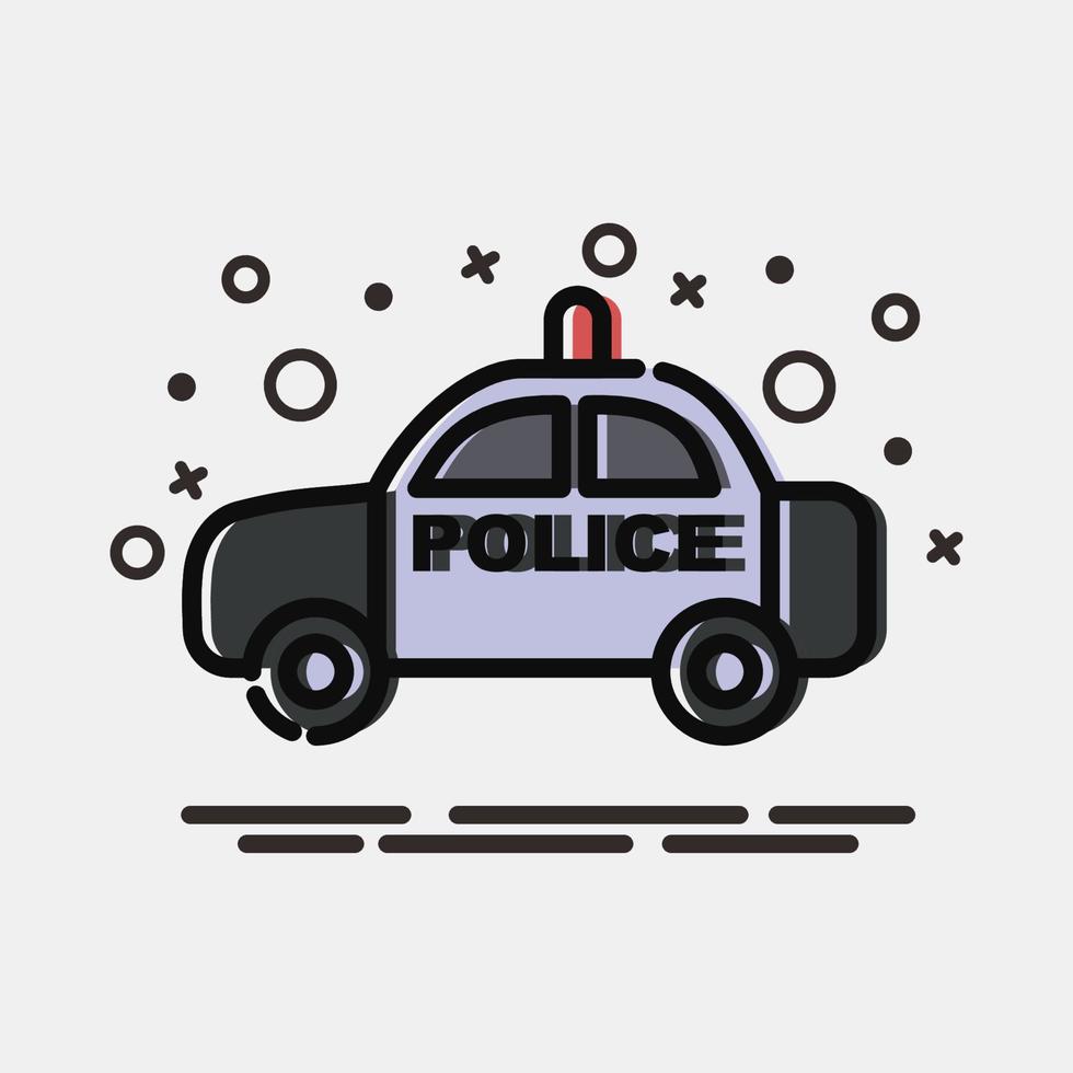 icono de coche de policía. elementos de transporte. iconos en estilo mbe. bueno para impresiones, carteles, logotipos, letreros, anuncios, etc. vector