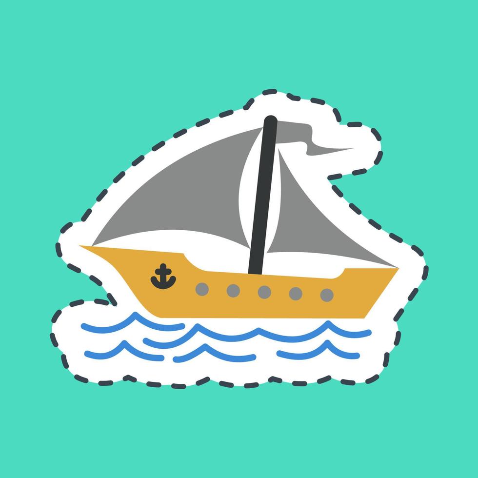 Sticker line cut sail ship. Transportation elements. Good for prints, posters, logo, sign, advertisement, etc. vector