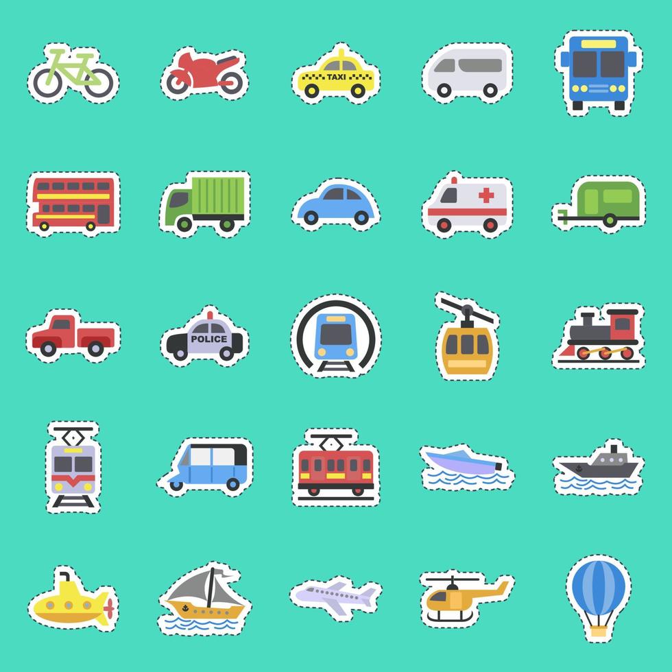 Sticker line cut set of transportations. Transportation elements. Good for prints, posters, logo, sign, advertisement, etc. vector