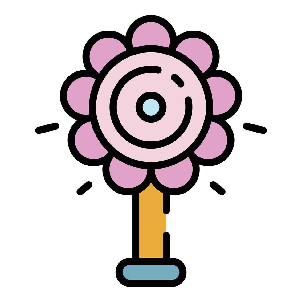 Flower rattle toy icon color outline vector