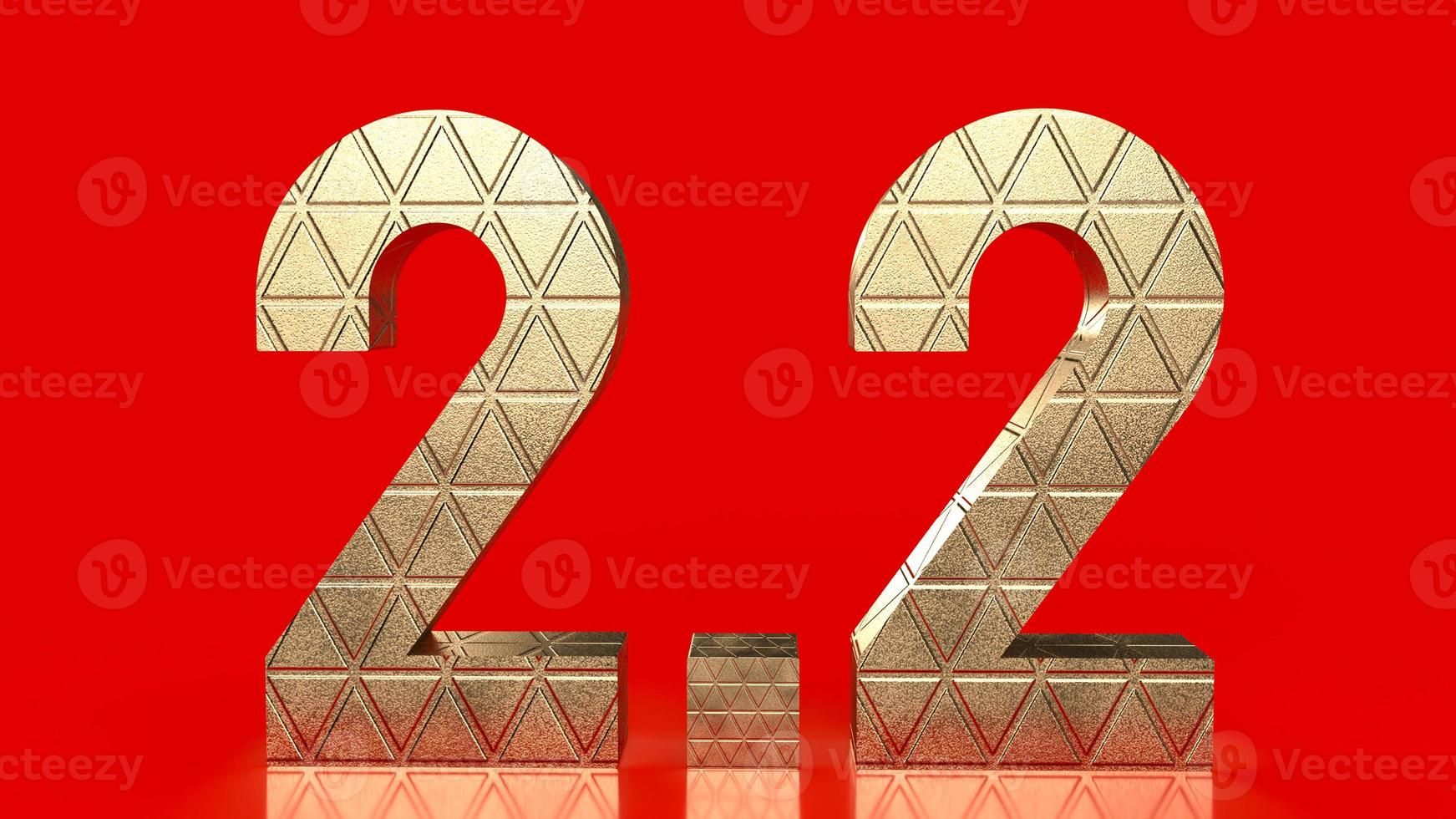 The gold number 2.2 on red background  for sale or promotion concept 3d rendering photo