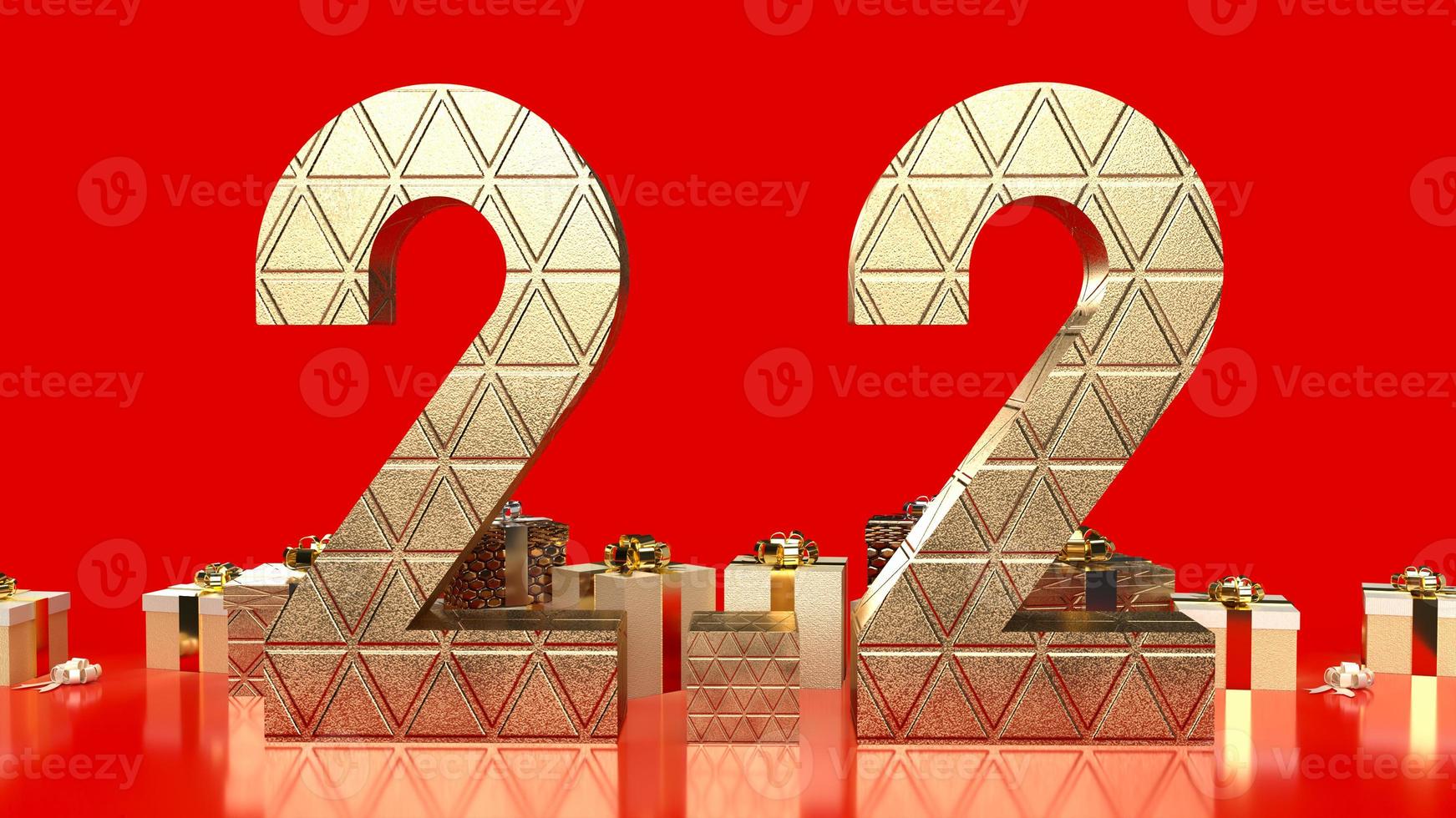 The gold number 2.2 on red background  for sale or promotion concept 3d rendering photo