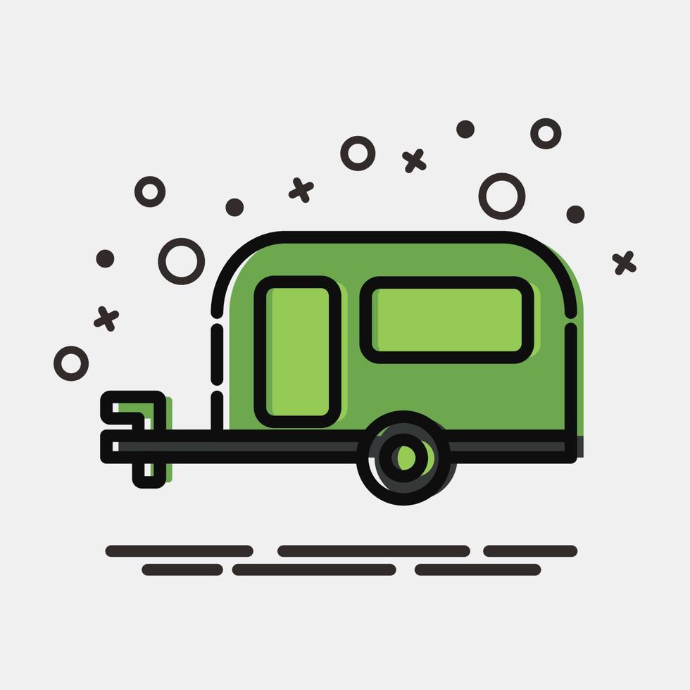 caravana de iconos. elementos de transporte. iconos en estilo mbe. bueno para impresiones, carteles, logotipos, letreros, anuncios, etc. vector