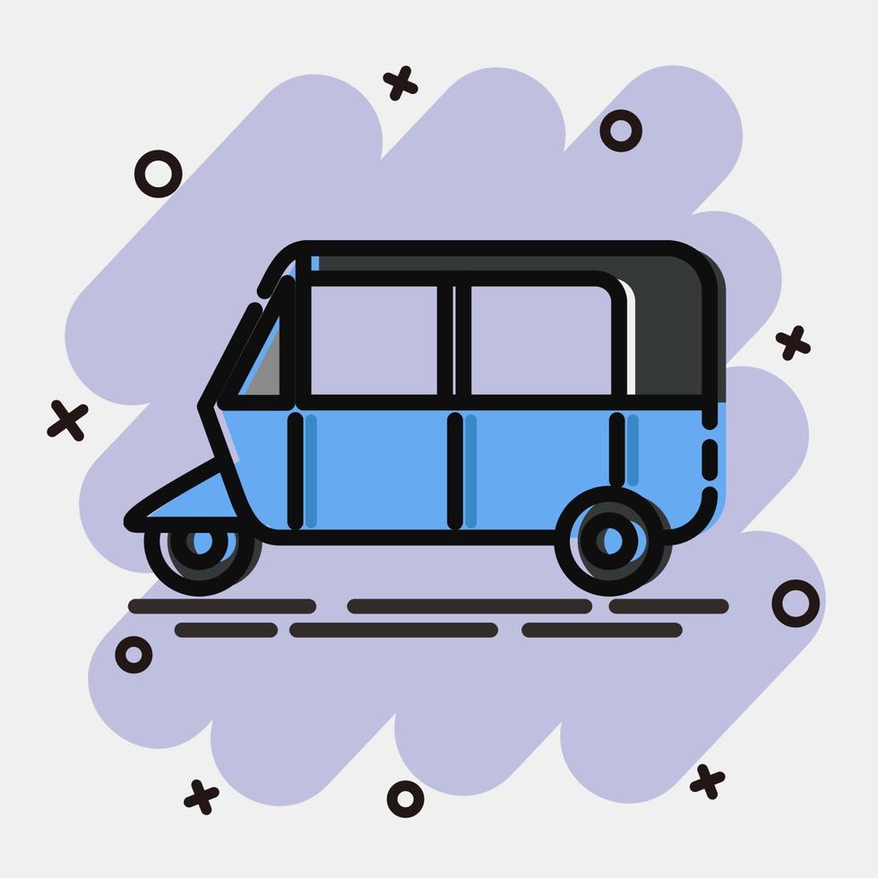 icono bajaj. elementos de transporte. iconos en estilo cómico. bueno para impresiones, carteles, logotipos, letreros, anuncios, etc. vector