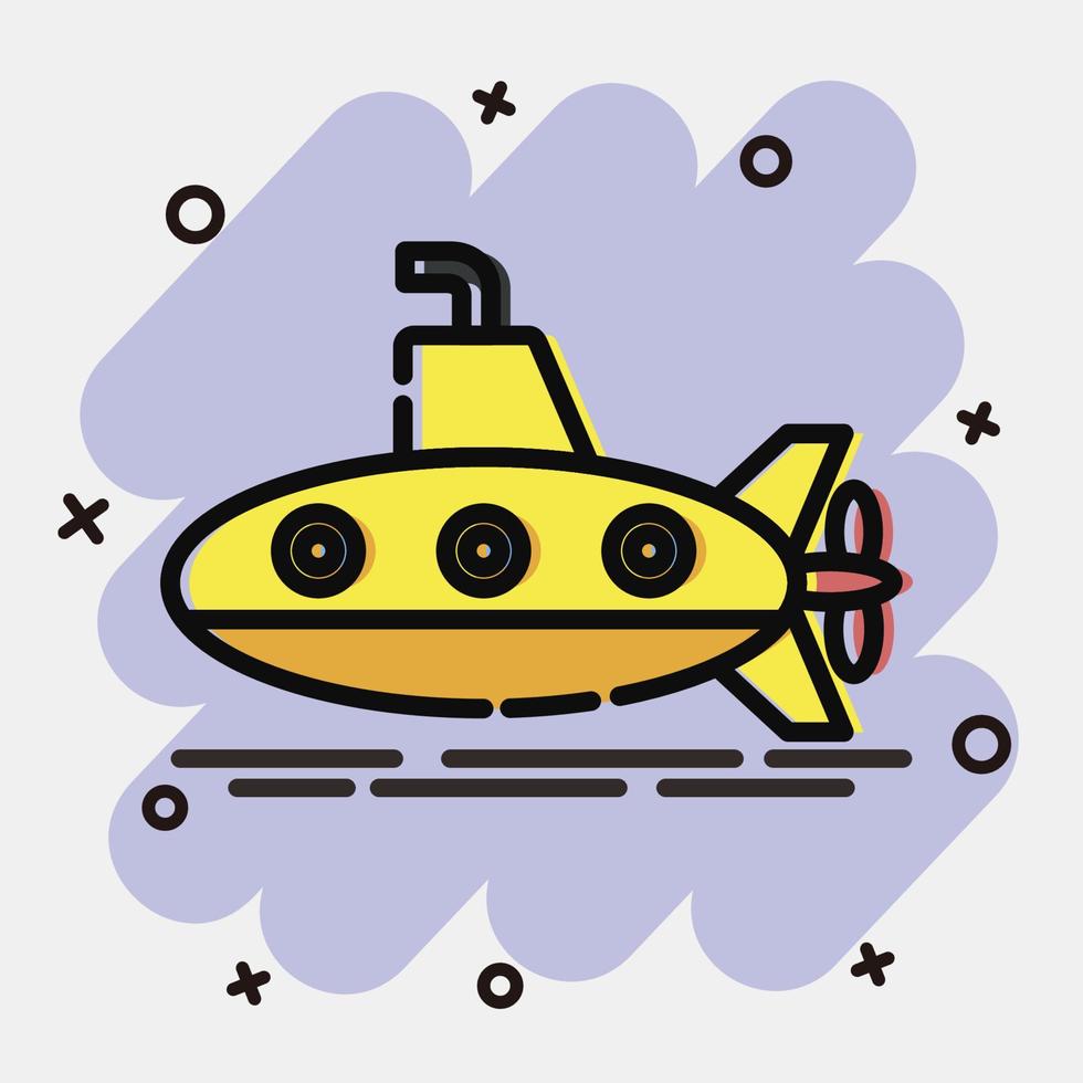 Icon submarine. Transportation elements. Icons in comic style. Good for prints, posters, logo, sign, advertisement, etc. vector