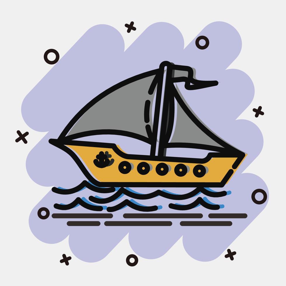 Icon sail ship. Transportation elements. Icons in comic style. Good for prints, posters, logo, sign, advertisement, etc. vector