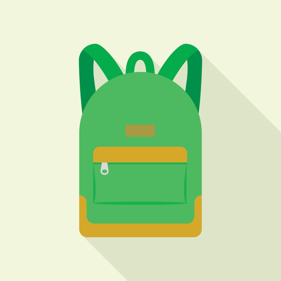 Green backpack icon, flat style vector