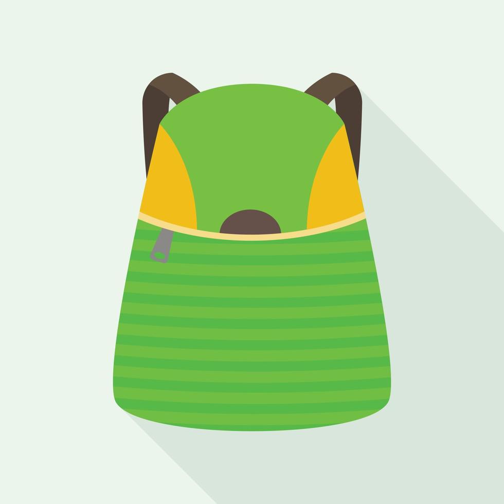 Kid green backpack icon, flat style vector
