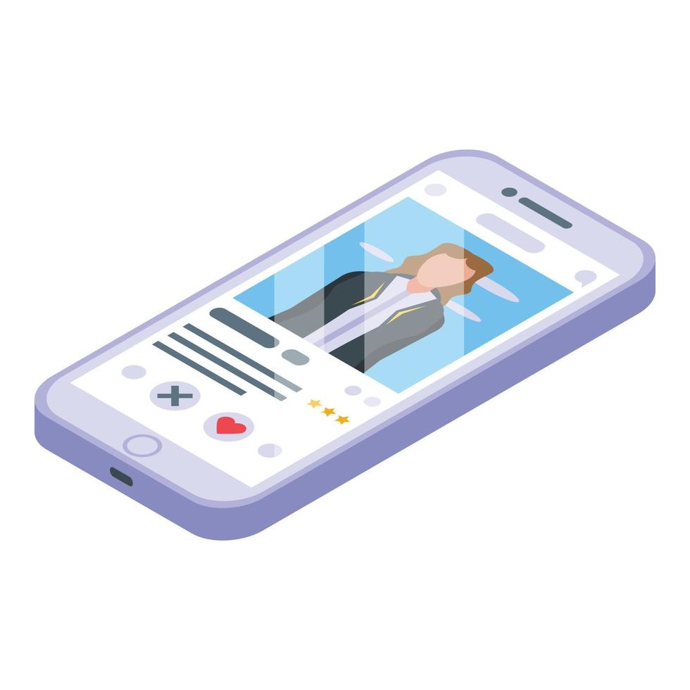 Smartphone online dating icon, isometric style vector
