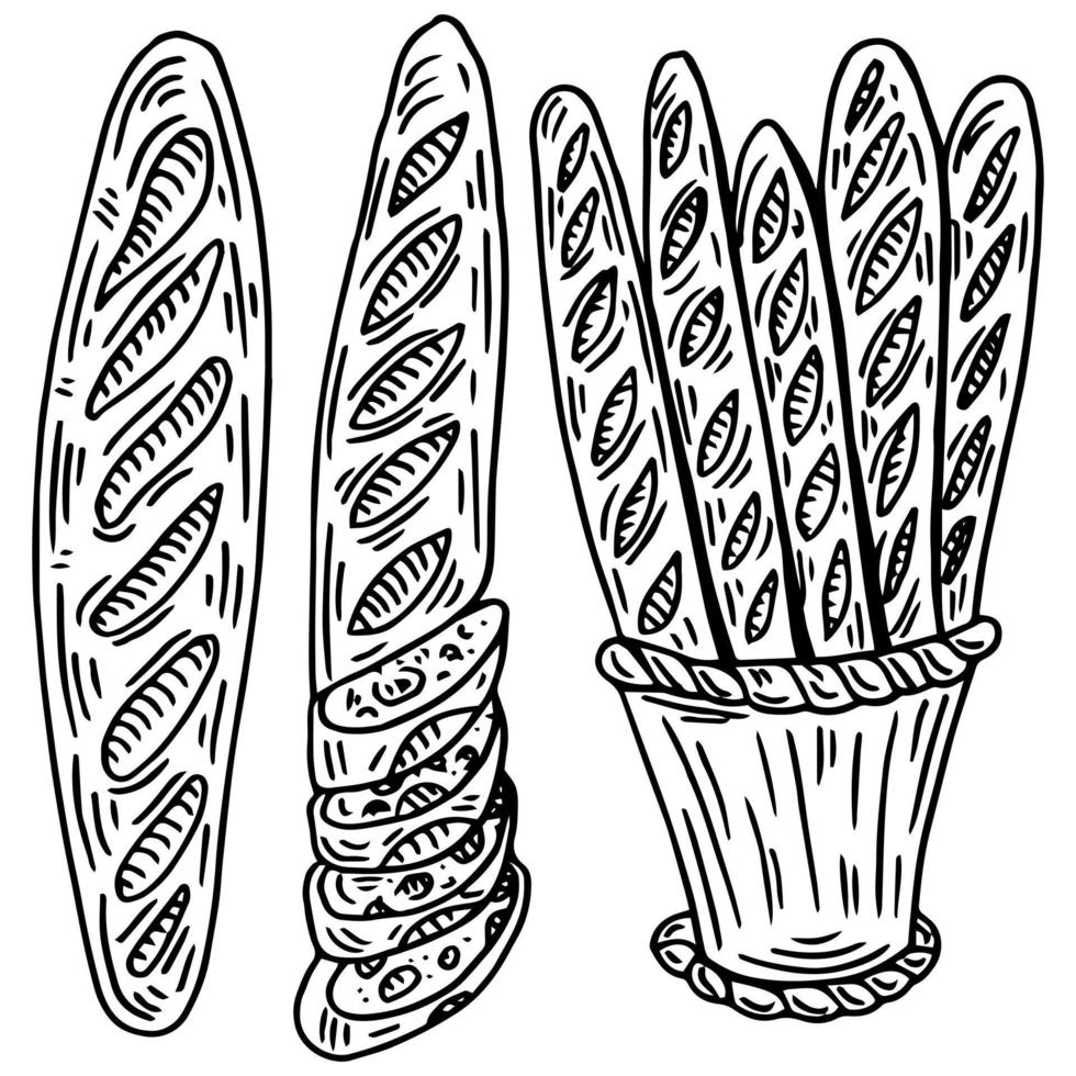 French baguette hand drawn outline doodle icon. Bread loaf vector sketch illustration for print, web, mobile and infographics isolated on white background.